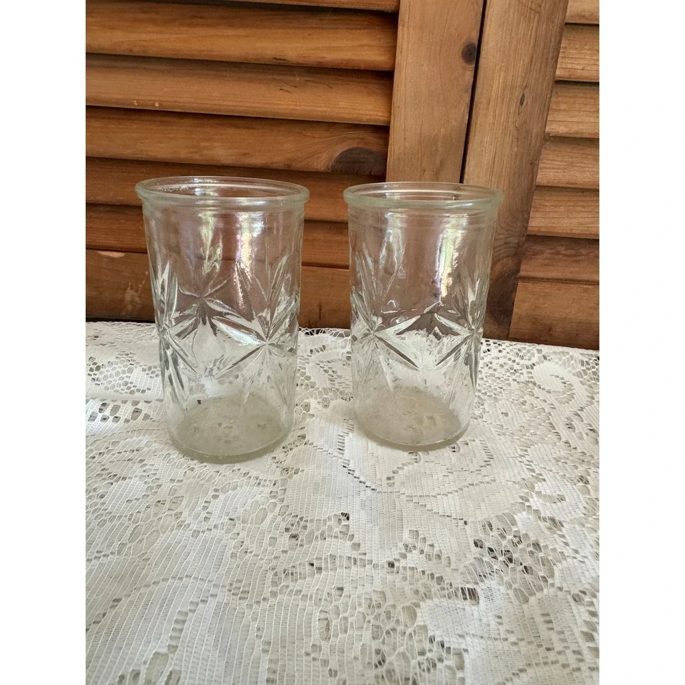 Vintage Starburst Clear Glass Jelly Jars Juice Glasses Set MCM Retro Kitchen